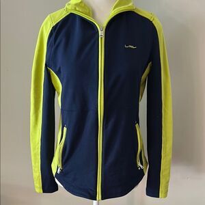 Ralph Lauren Active Navy and Lime Green Zip-Up Jacket. Size Medium